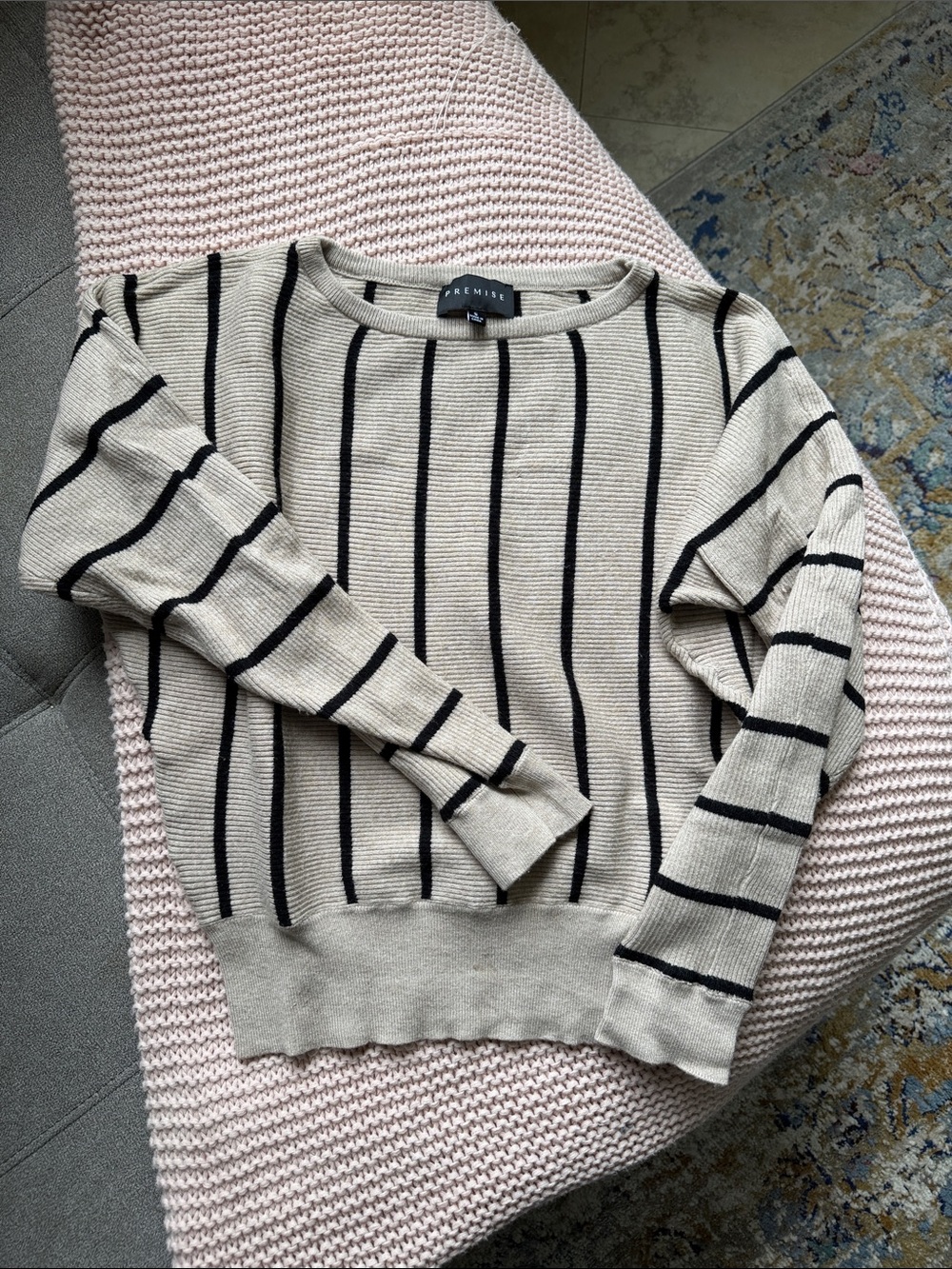 Premise Beige Sweater with Black Stripe Detail